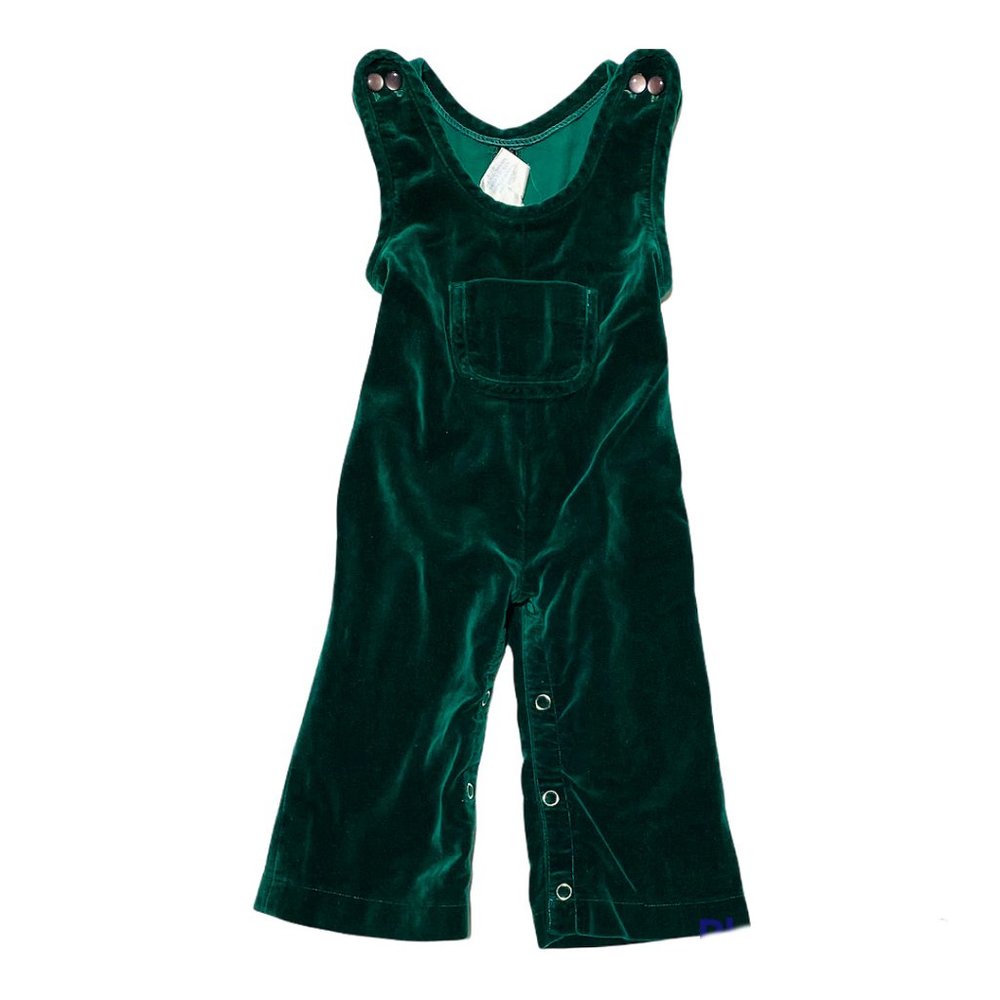 Vintage 70s Popsicle Green Velvet Overall Flared Jumpsuit